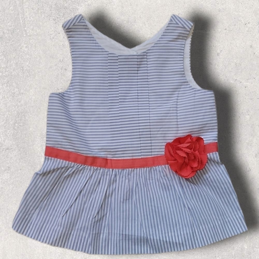 JANIE AND JACK LIGHT BLUE AND WHITE STRIPED TOP WITH RED BOW, SIZE 4 - NEW!